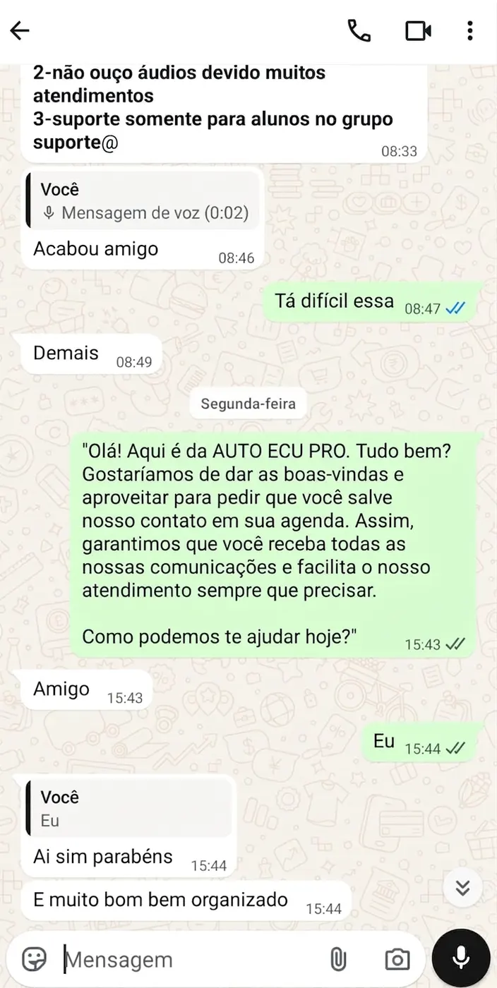 Conversa de WhatsApp com cliente 1